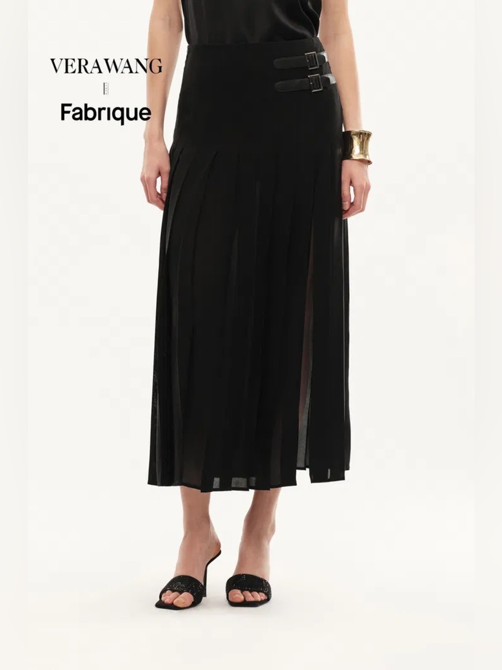 Vera Wang x Fabrique Black Pleated Midi Skirt
